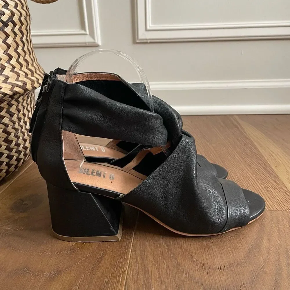 Anthropologie Silent D Leather Shooties Open Toe Block Heel $170 39 8.5